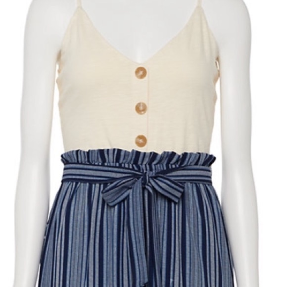 NWT Juniors' Lily Rose Button Front Paper Bag Jumpsuit
, Navy Stripe - Picture 4 of 16